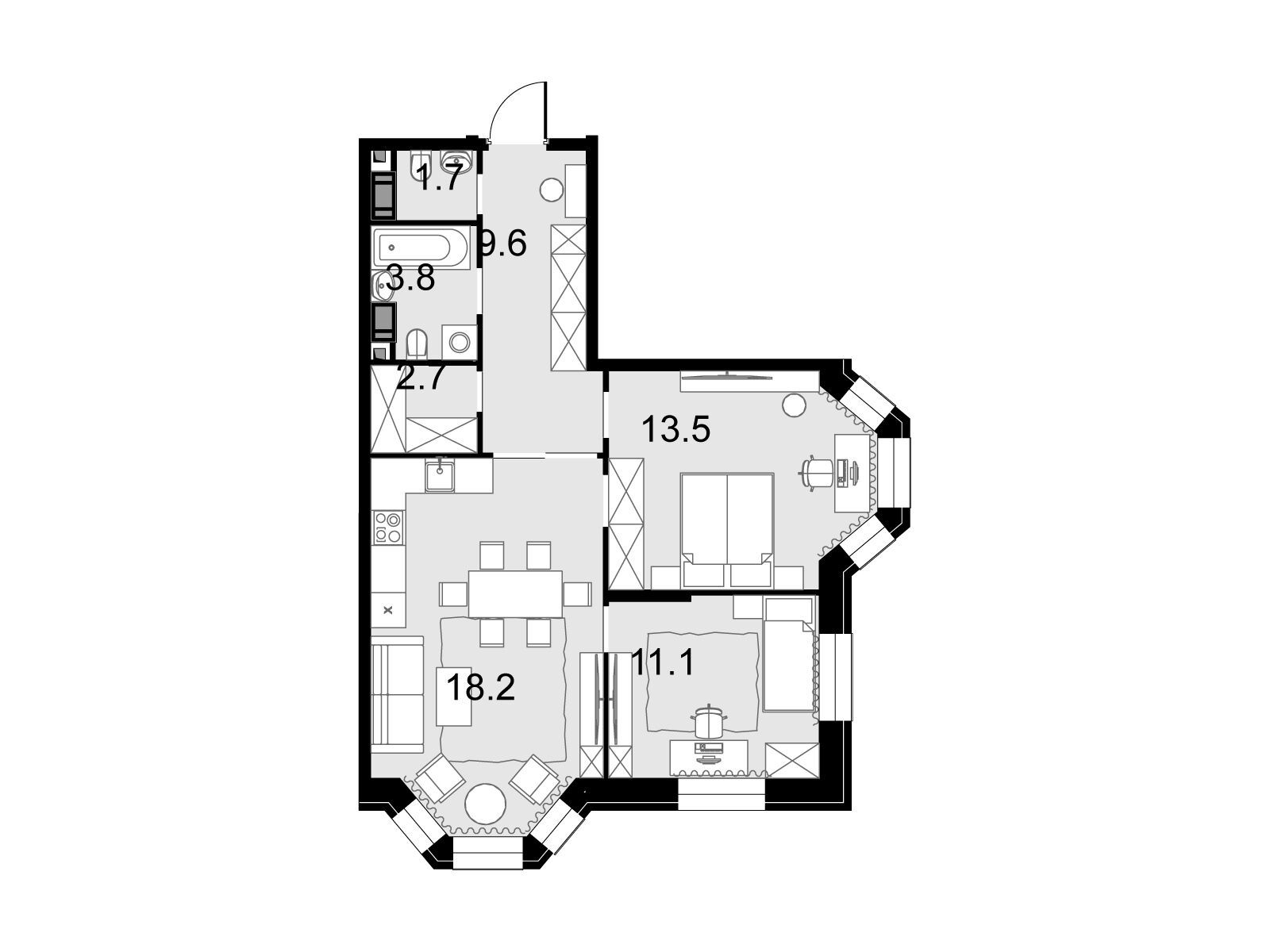 Планировка: 2-комн. квартира 64.20 м² в новостройке Театральный квартал