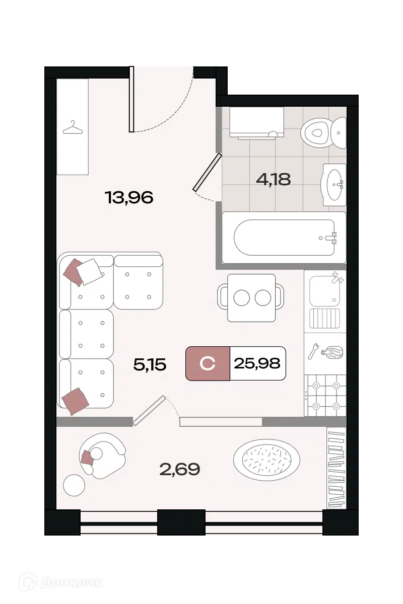 Планировка: Студия 25.98 м² в новостройке Коллекция
