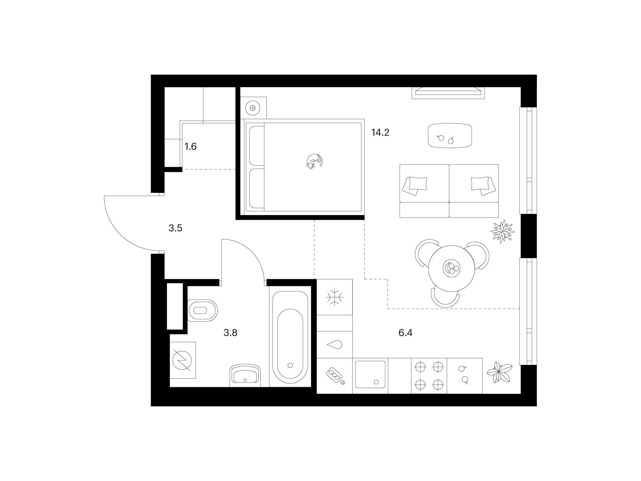 Планировка: 1-комн. квартира 29.50 м² в новостройке ЖК Руставели 14