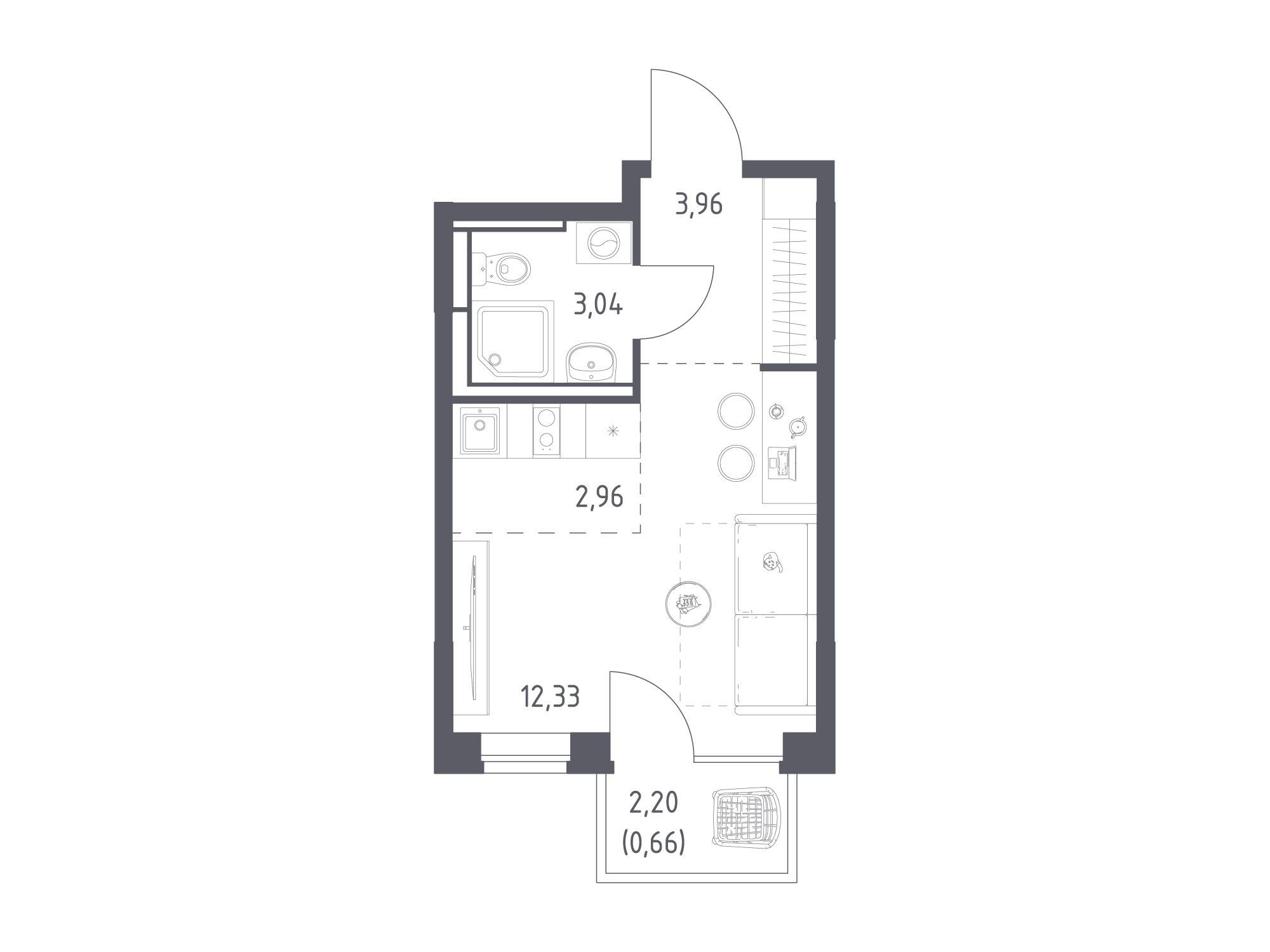 Планировка: Студия 22.95 м² в новостройке Богдановский Лес