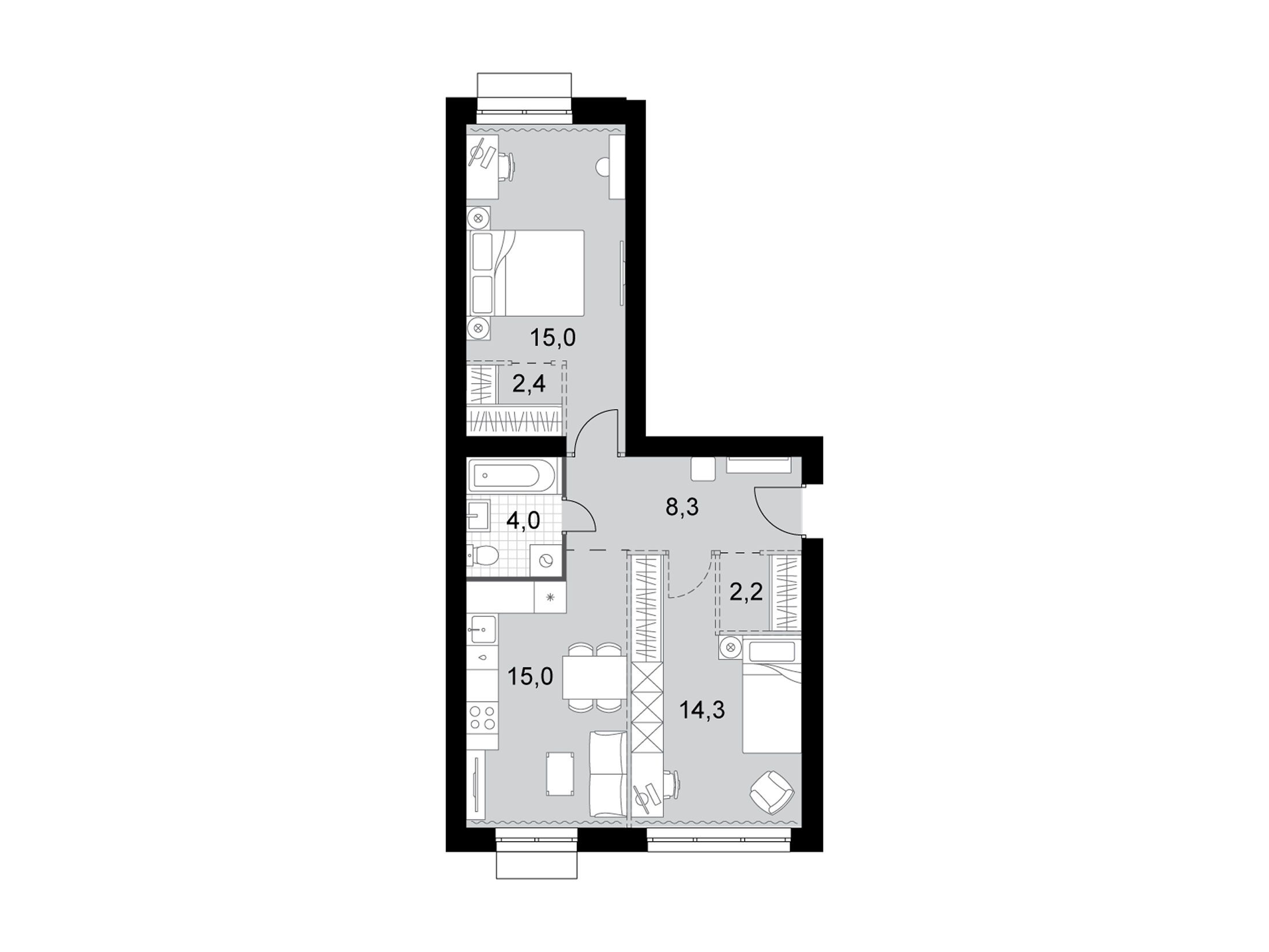 Планировка: 3-комн. квартира 61.20 м² в новостройке Дубровицы клаб