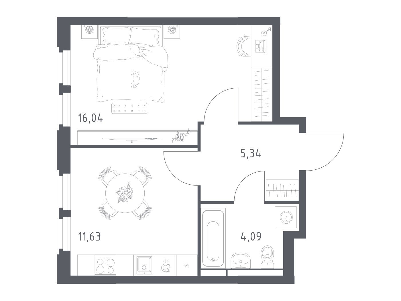 Планировка: 1-комн. квартира 37.10 м² в новостройке Космический квартал