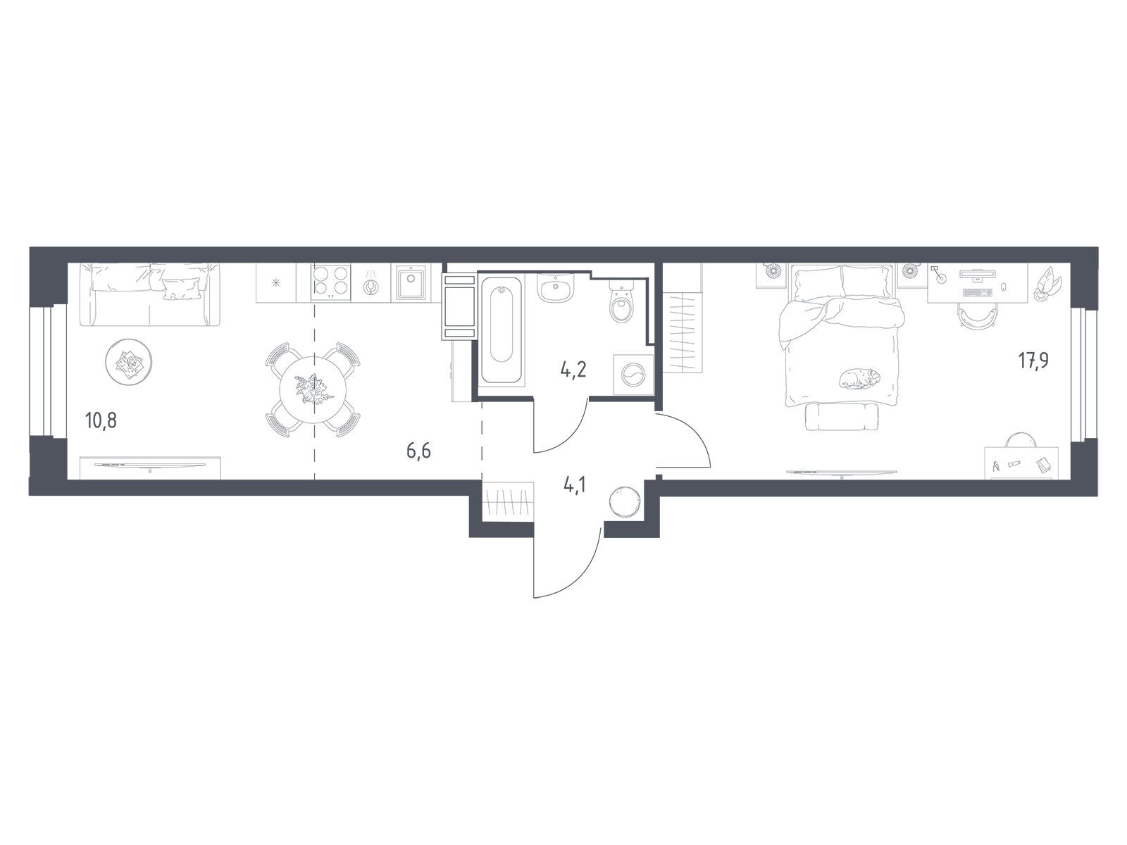 Планировка: 1-комн. квартира 43.20 м² в новостройке Мытищи Парк
