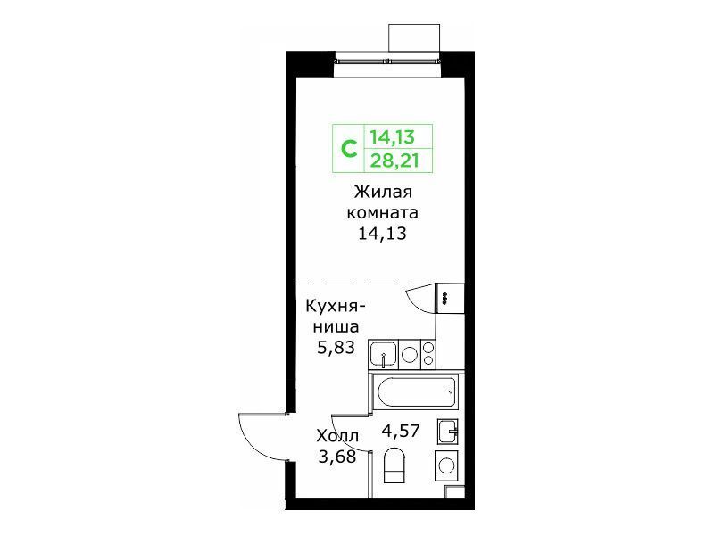 Планировка: Студия 28.20 м² в новостройке Кит 2