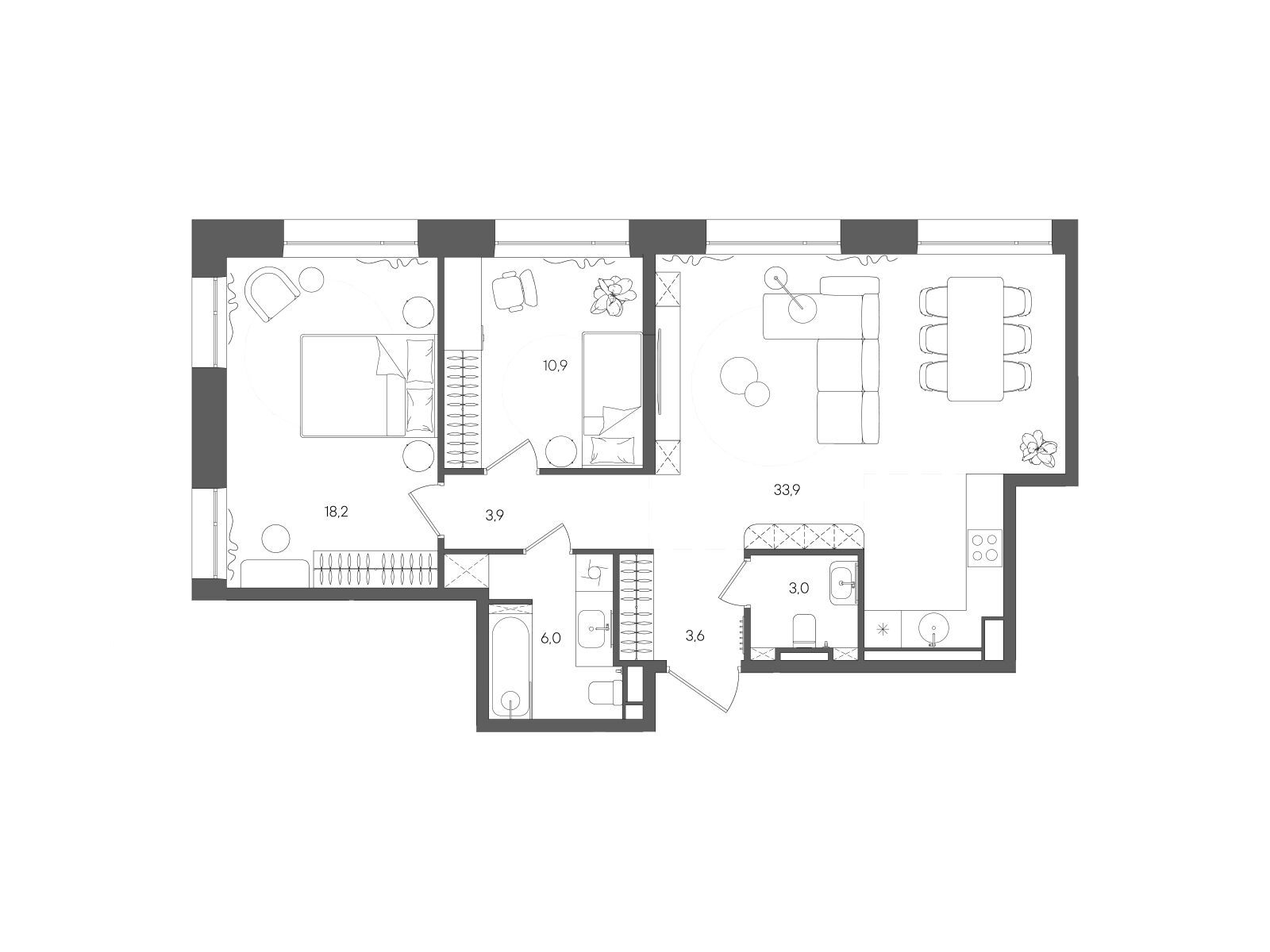 Планировка: 2-комн. квартира 79.50 м² в новостройке ЖК Стоун Райз