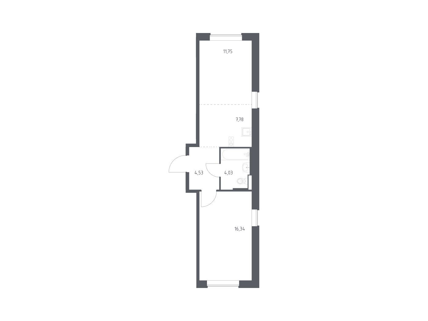 Планировка: 1-комн. квартира 43.50 м² в новостройке Новое Внуково