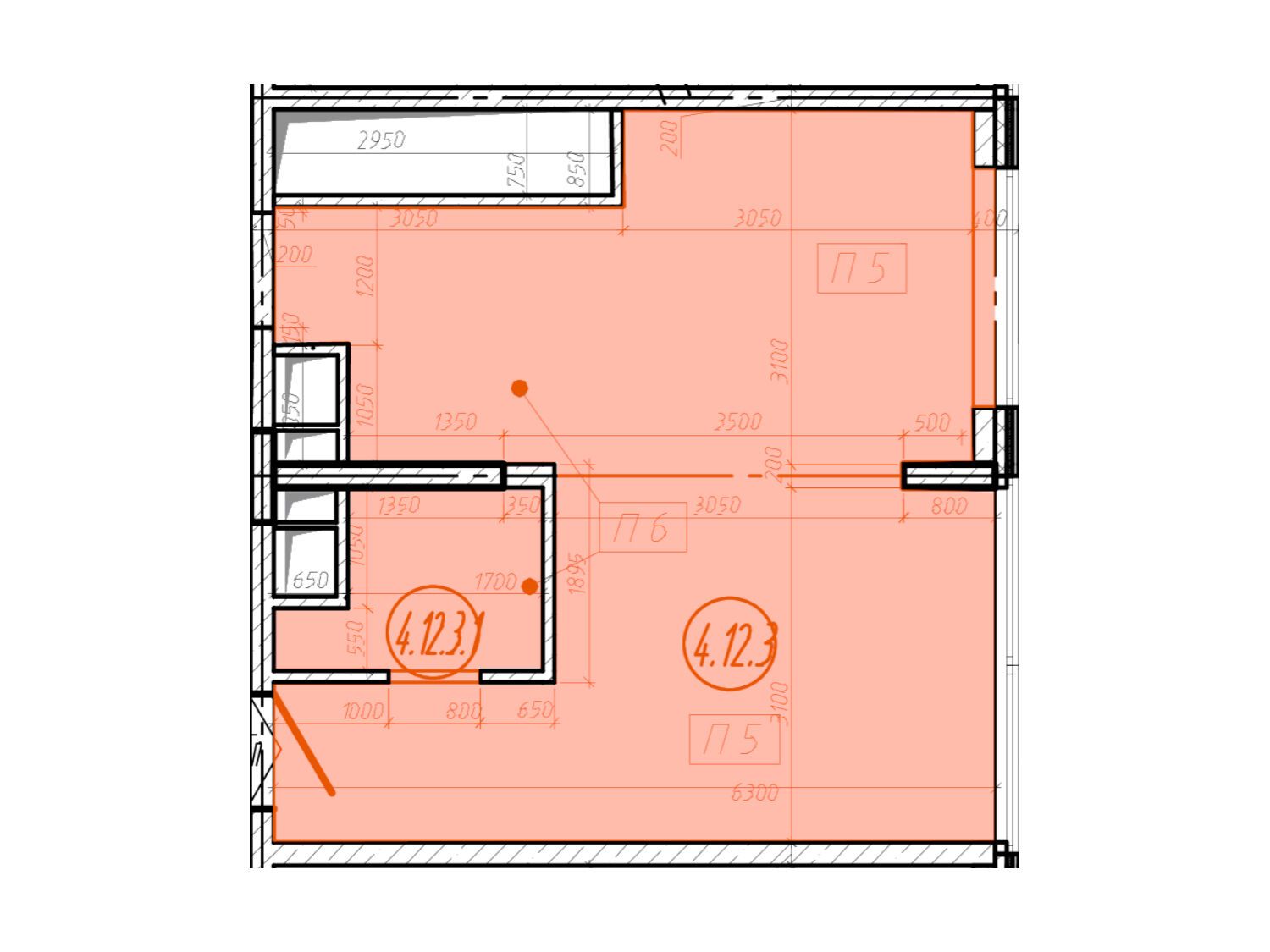 Планировка: 2-комн. квартира 34.70 м² в новостройке Сантерра