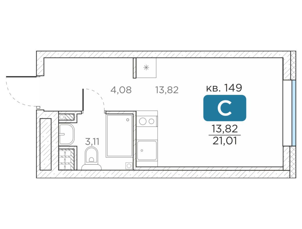 Планировка: 1-комн. квартира 21.01 м² в новостройке Гильдия