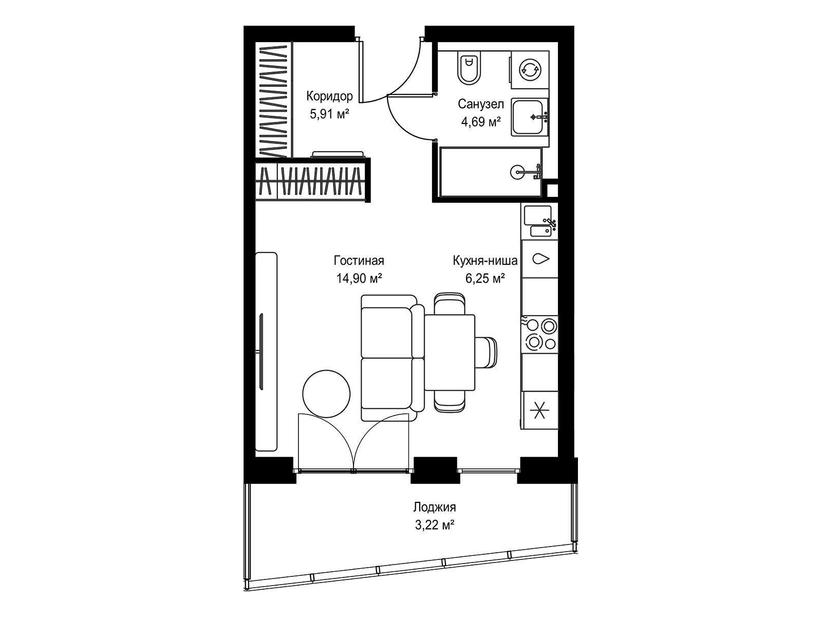 Планировка: Студия 35.00 м² в новостройке Селигер Сити