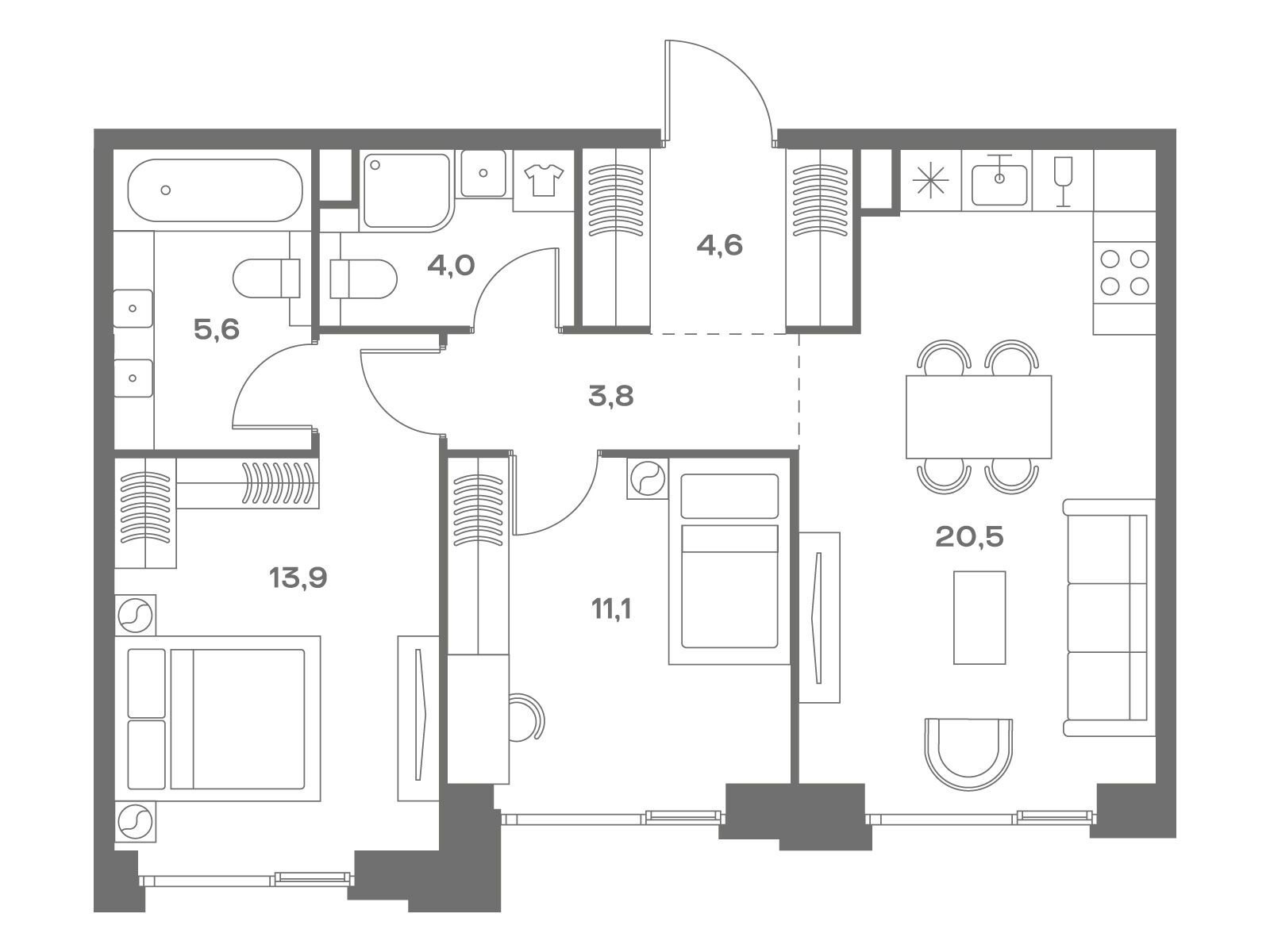 Планировка: 2-комн. квартира 63.50 м² в новостройке ЖК Соул