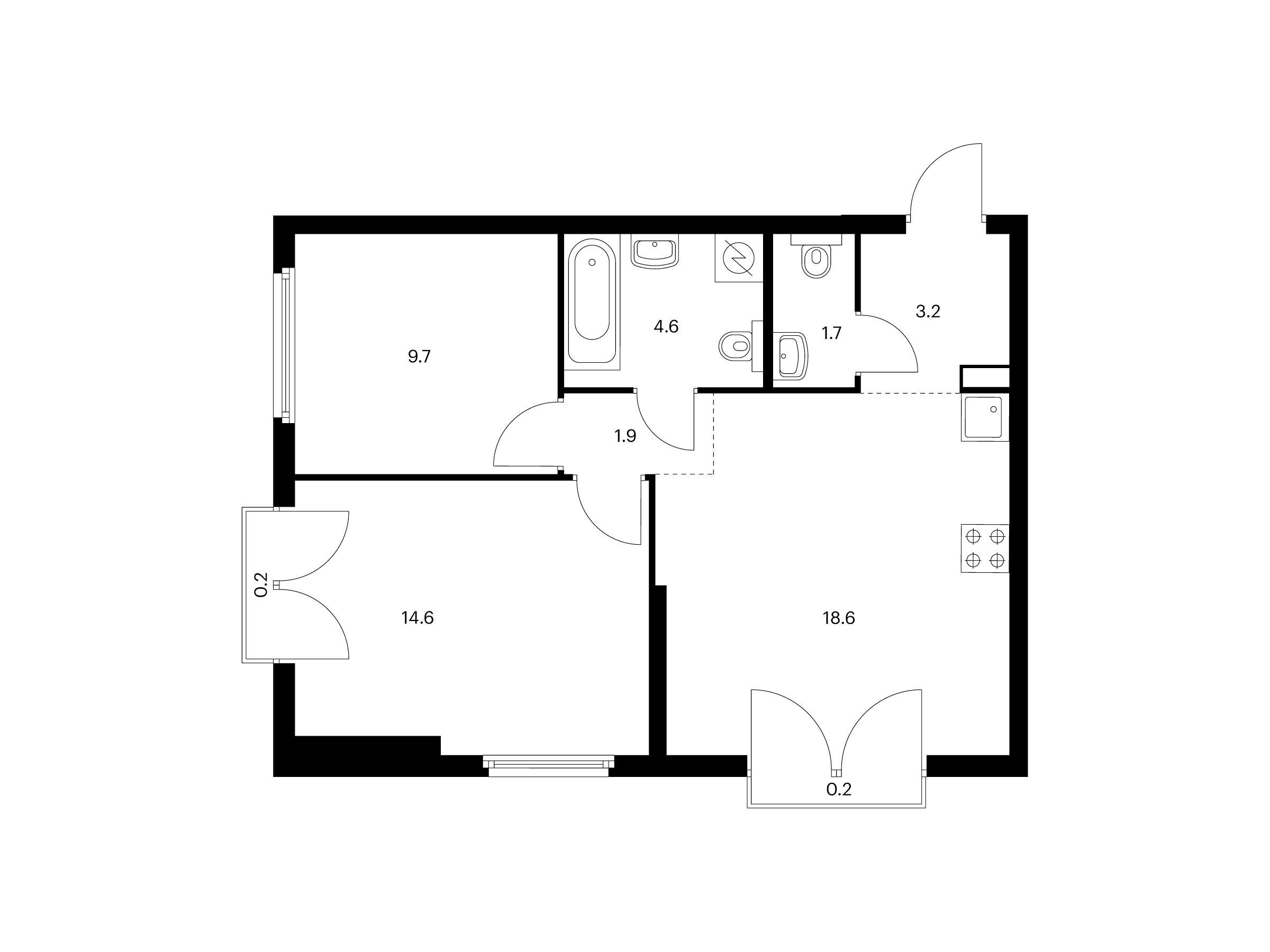 Планировка: 2-комн. квартира 54.70 м² в новостройке Барклая, 6