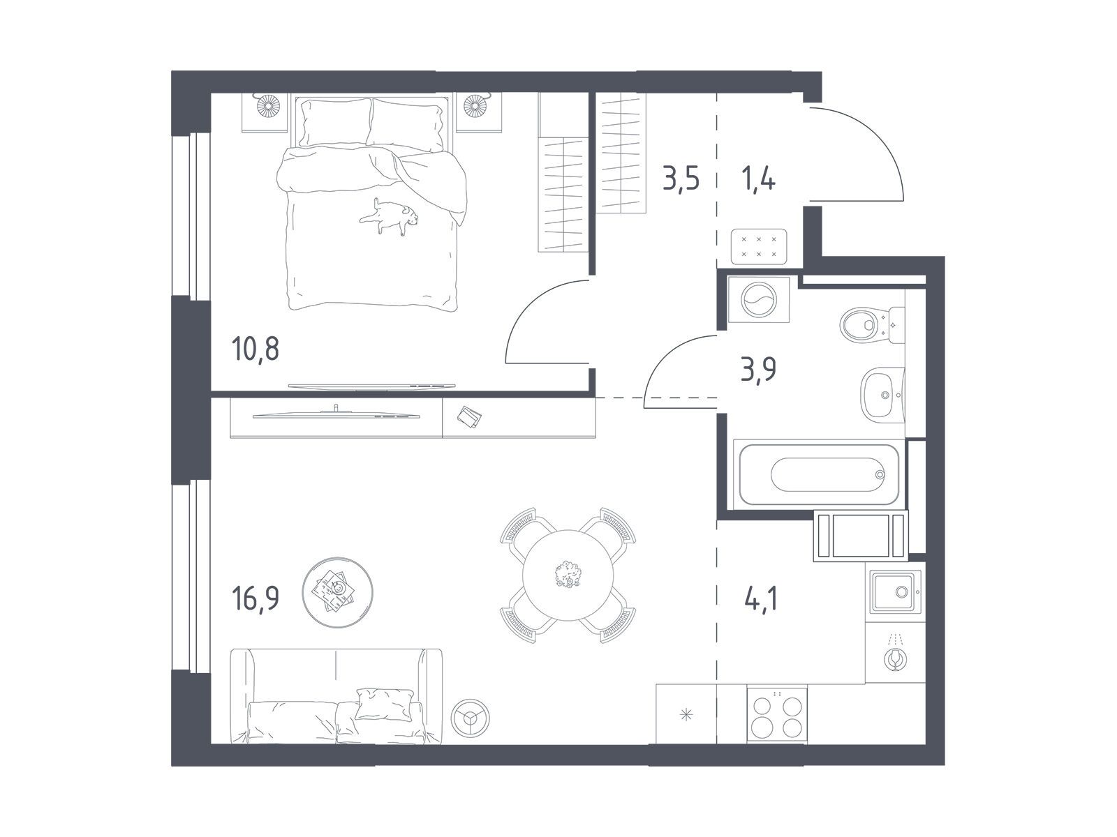 Планировка: 1-комн. квартира 40.00 м² в новостройке Мытищи Парк