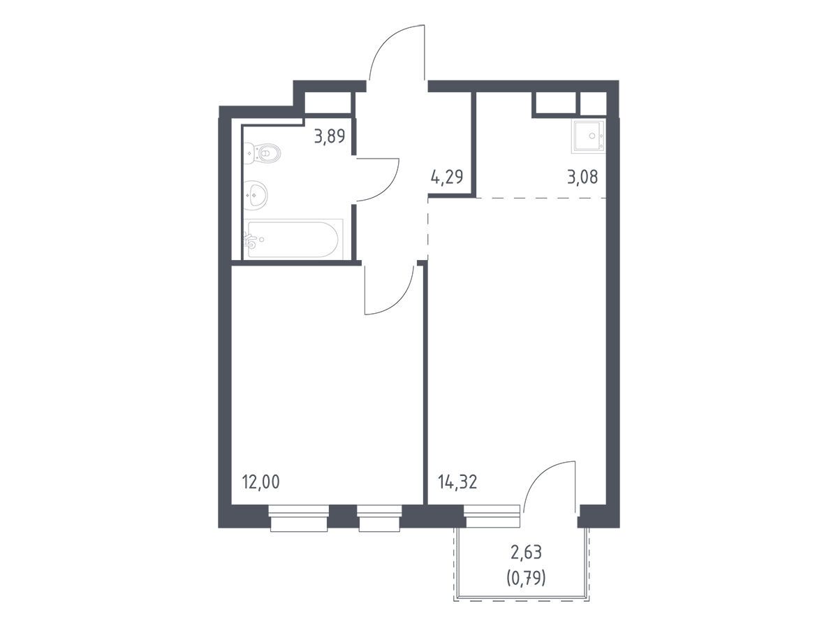 Планировка: 1-комн. квартира 38.37 м² в новостройке Новые Лаврики