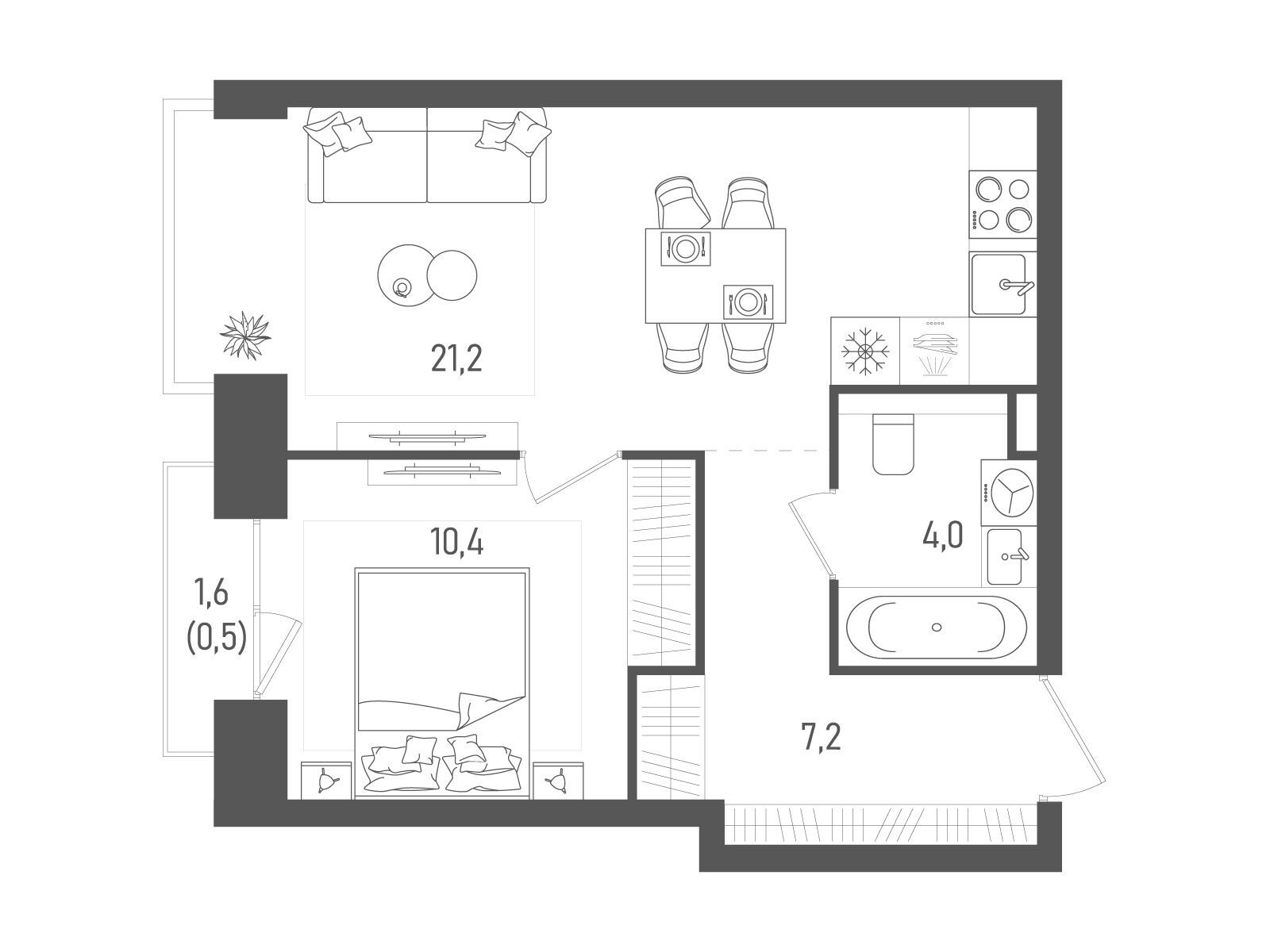 Планировка: 1-комн. квартира 43.30 м² в новостройке Татум
