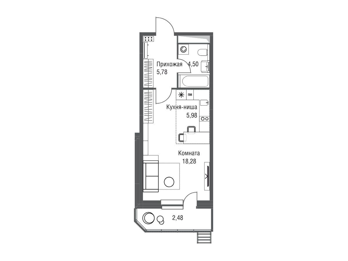 Планировка: Студия 36.90 м² в новостройке Одинбург