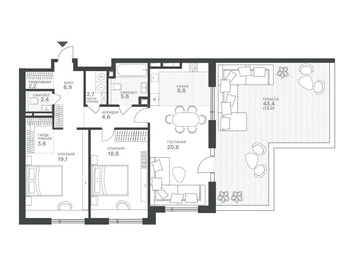 Планировка: 3-комн. квартира 78.12 м² в новостройке Крылатская 33
