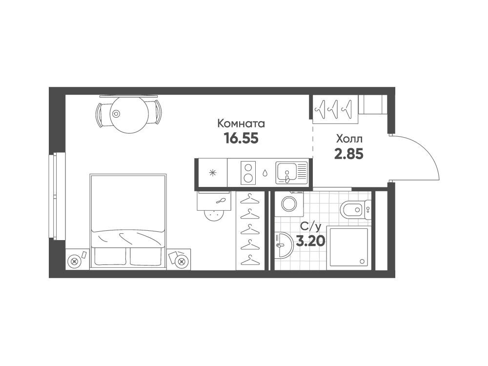 Планировка: Студия 22.60 м² в новостройке Авеню-апарт Пулково