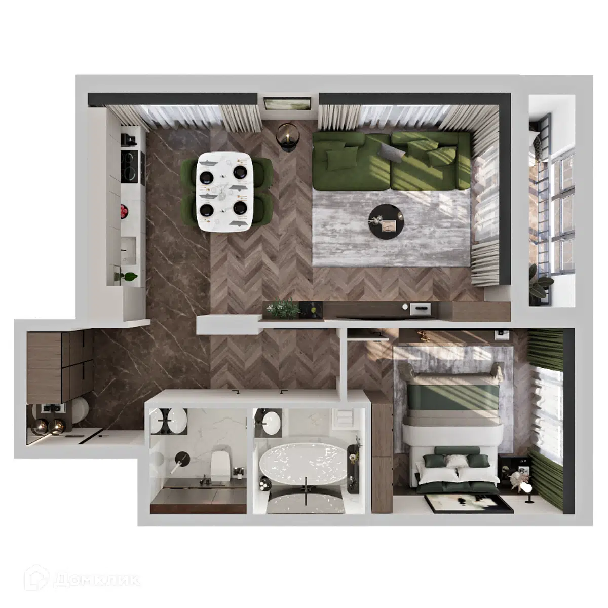 Планировка: 2-комн. квартира 52.90 м² в новостройке Клубный дом на Пушкина