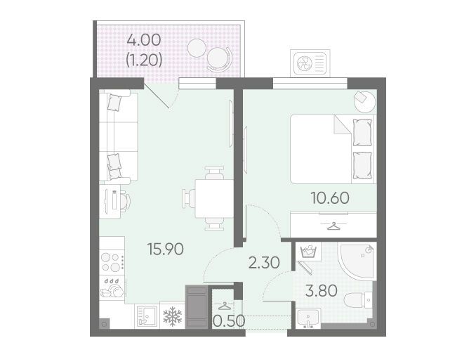Планировка: 1-комн. квартира 34.30 м² в новостройке ЖК Зеркальный ручей