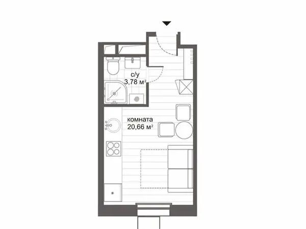 Планировка: Студия 24.60 м² в новостройке СитиМикс Новокосино