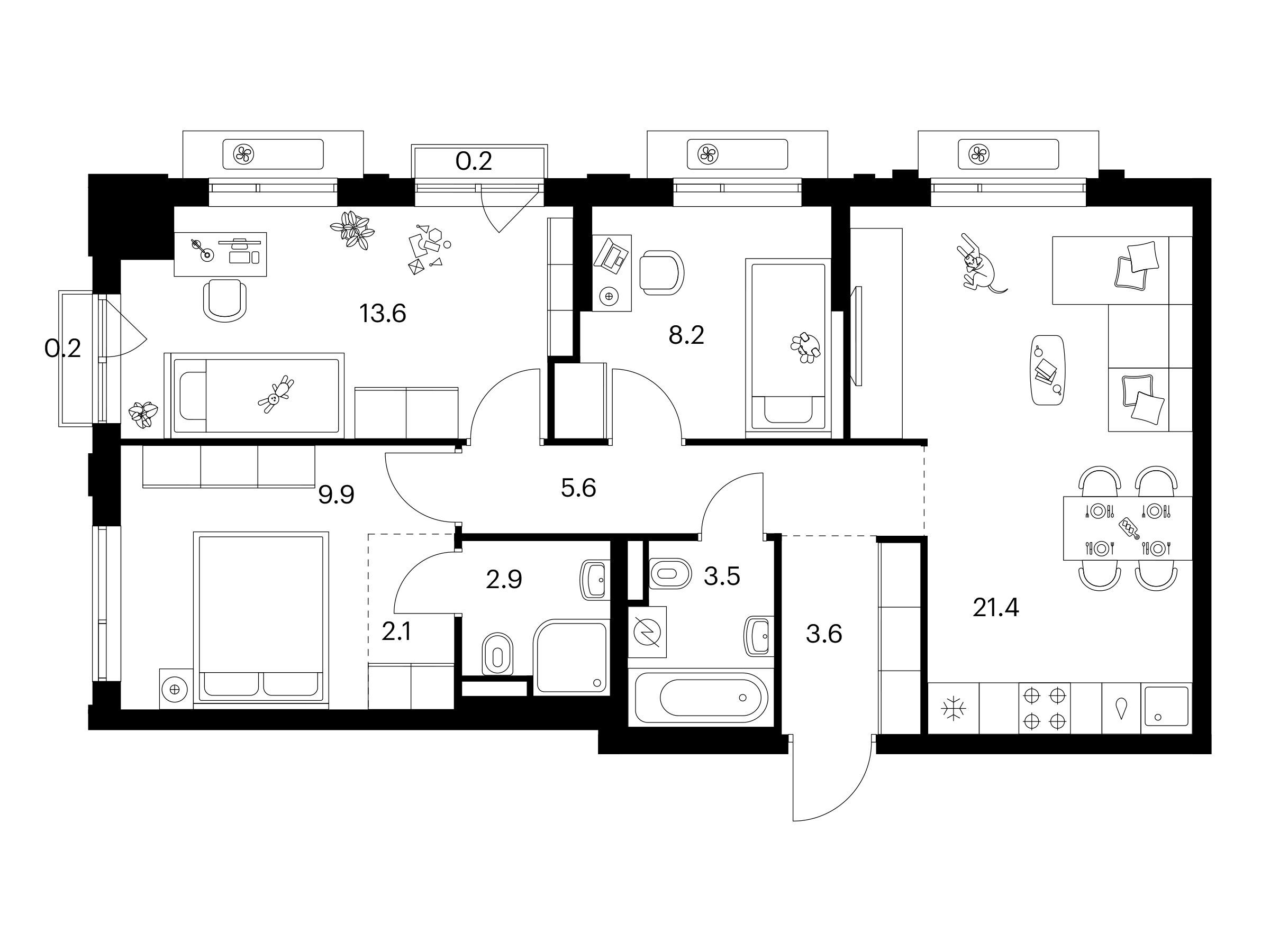 Планировка: 3-комн. квартира 71.20 м² в новостройке Лосиноостровский парк