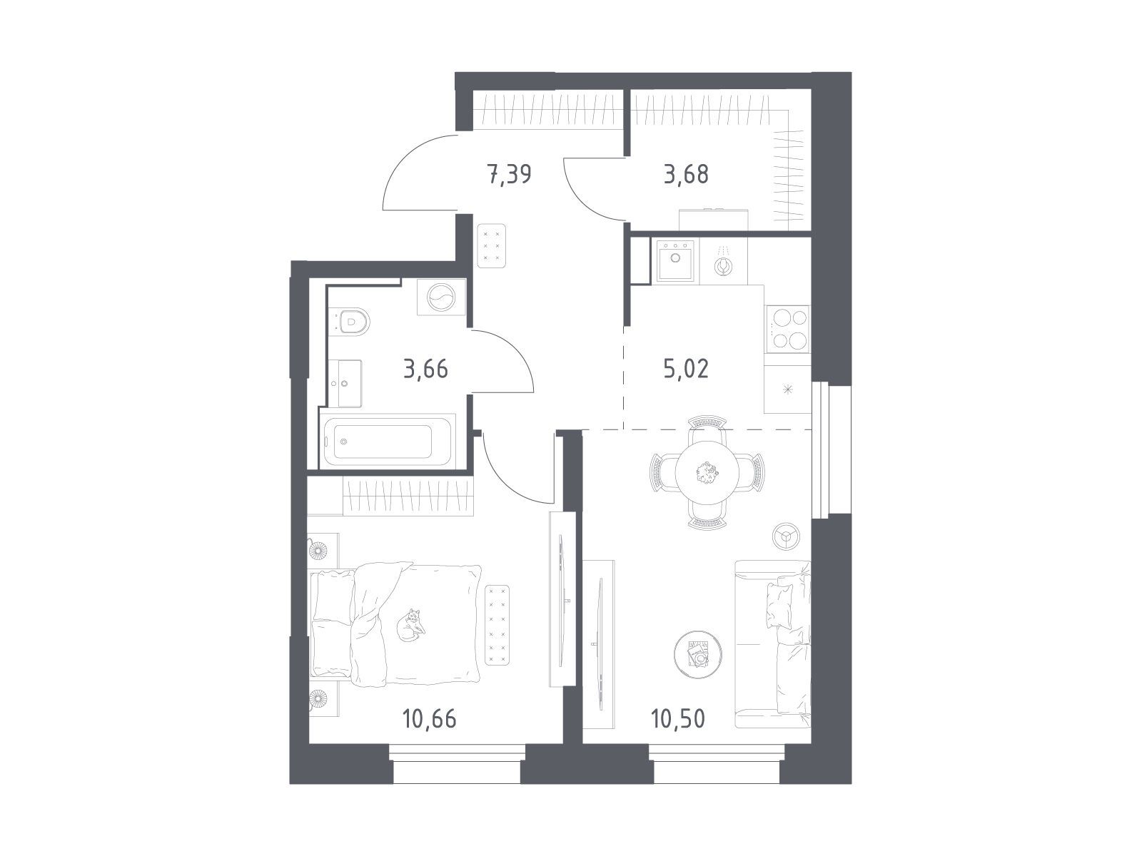 Планировка: 1-комн. квартира 40.91 м² в новостройке Квартал Строгино