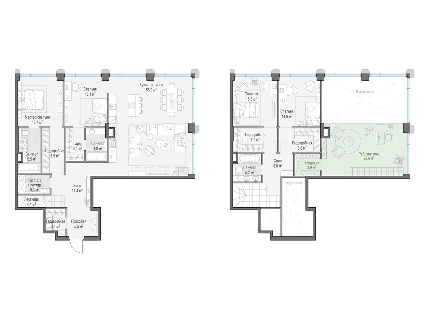 Планировка: 4-комн. квартира 196.90 м² в новостройке Палашёвский 11