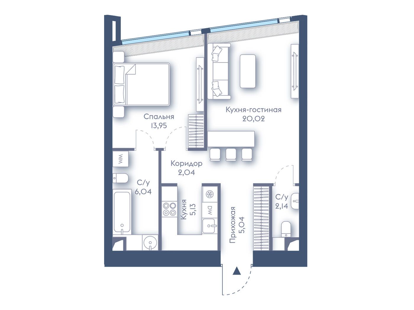 Планировка: 1-комн. квартира 54.36 м² в новостройке Дом Дау