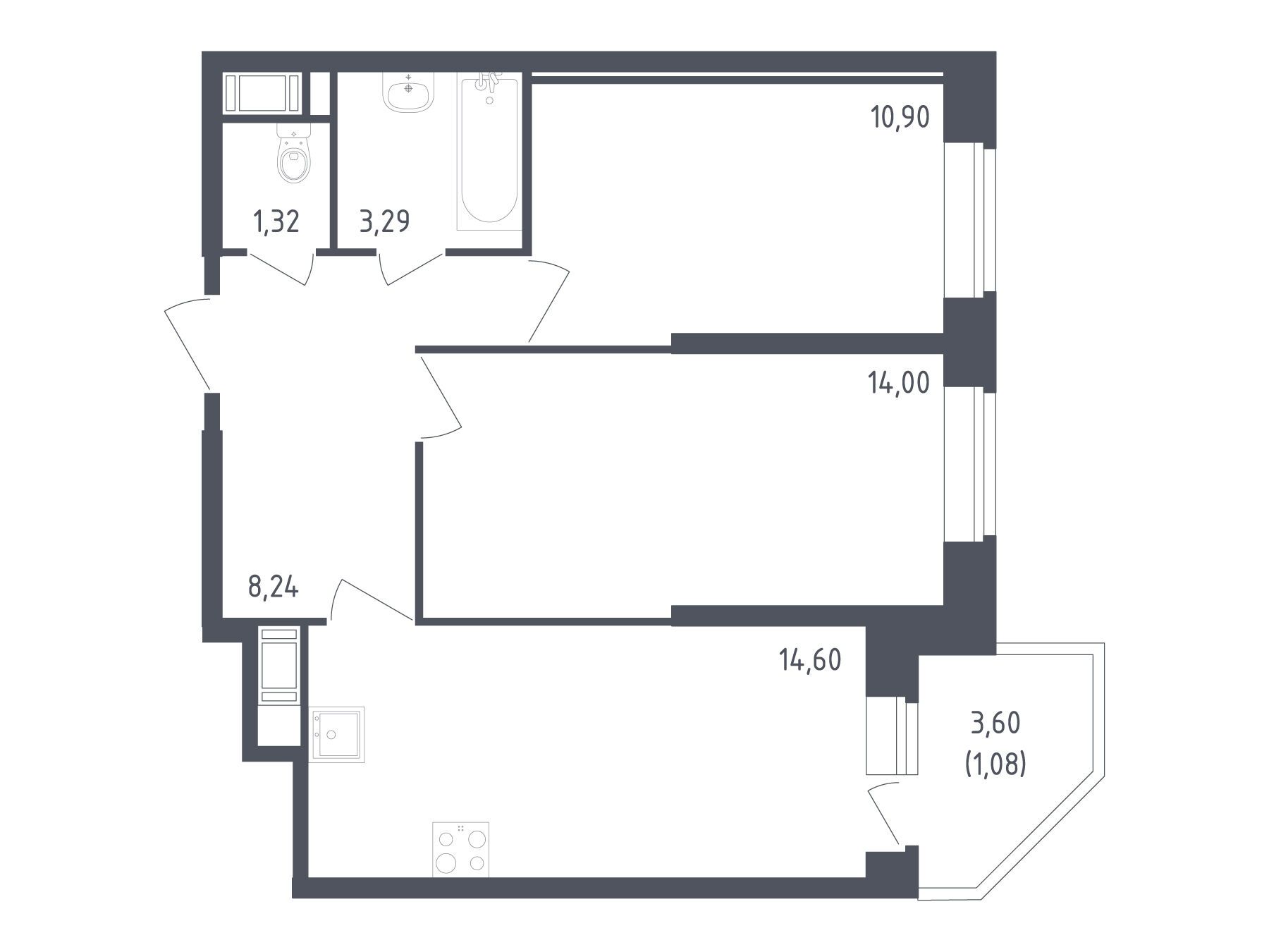 Планировка: 2-комн. квартира 53.43 м² в новостройке Живи! В Рыбацком