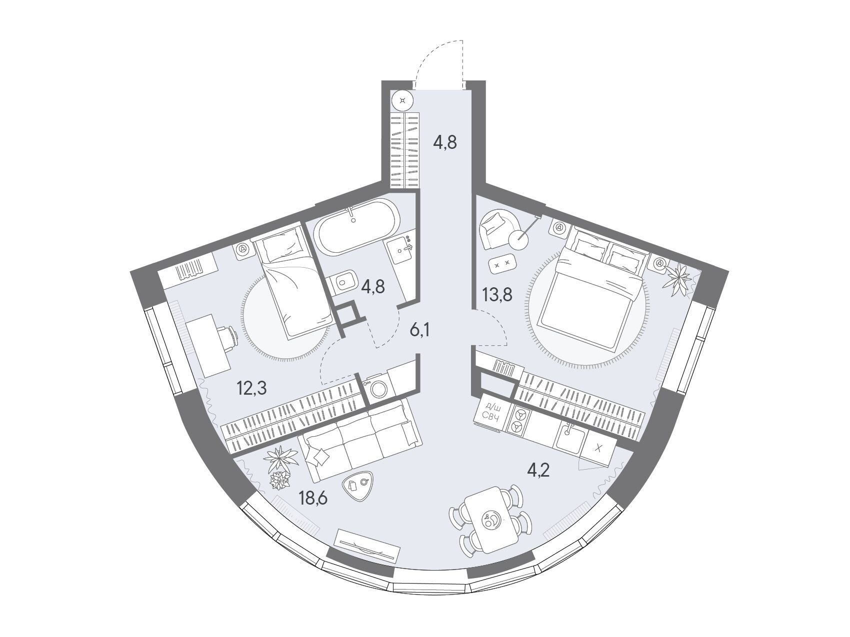 Планировка: 3-комн. квартира 64.60 м² в новостройке Родина Переделкино