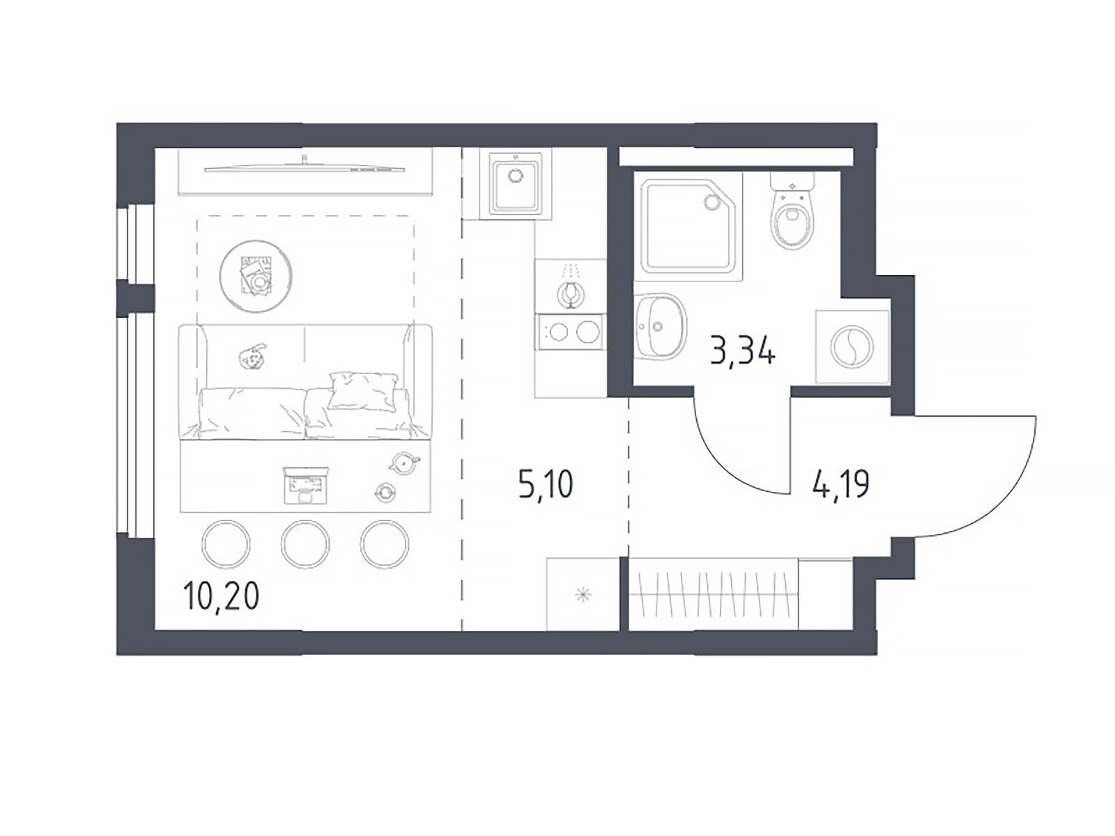 Планировка: Студия 22.83 м² в новостройке Горки Парк