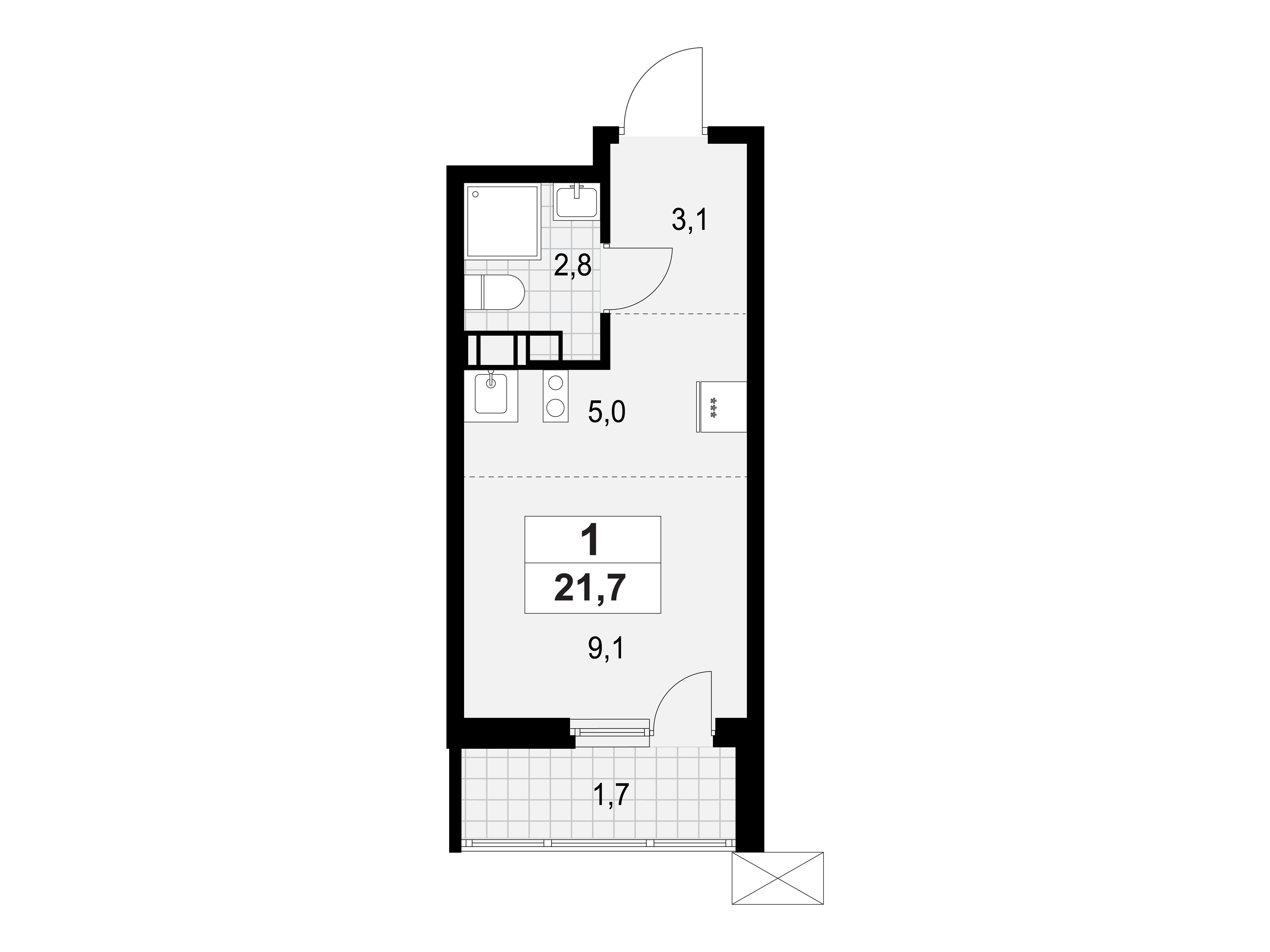Планировка: Студия 21.70 м² в новостройке А101 Лаголово