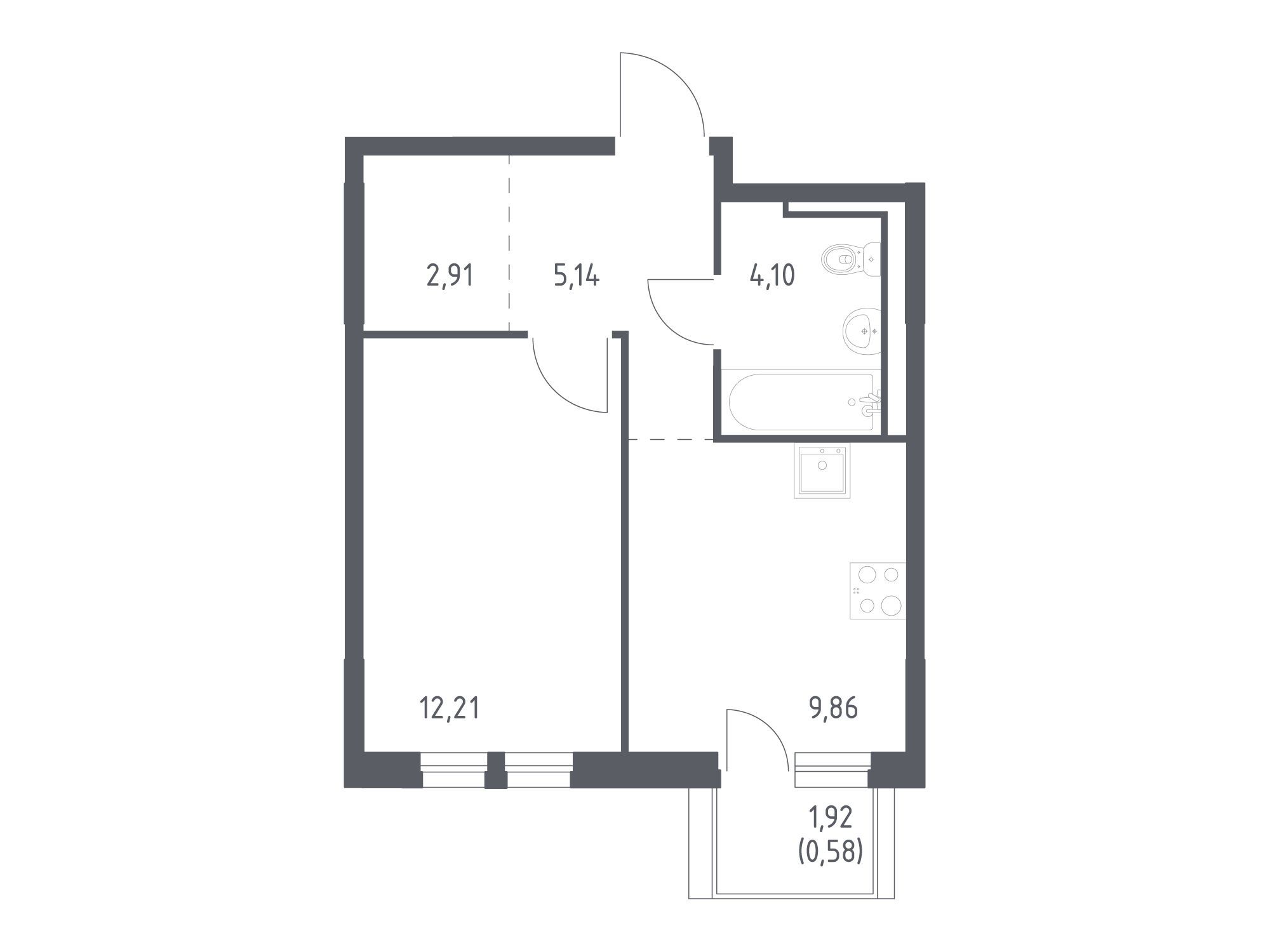 Планировка: 1-комн. квартира 34.80 м² в новостройке Невская долина