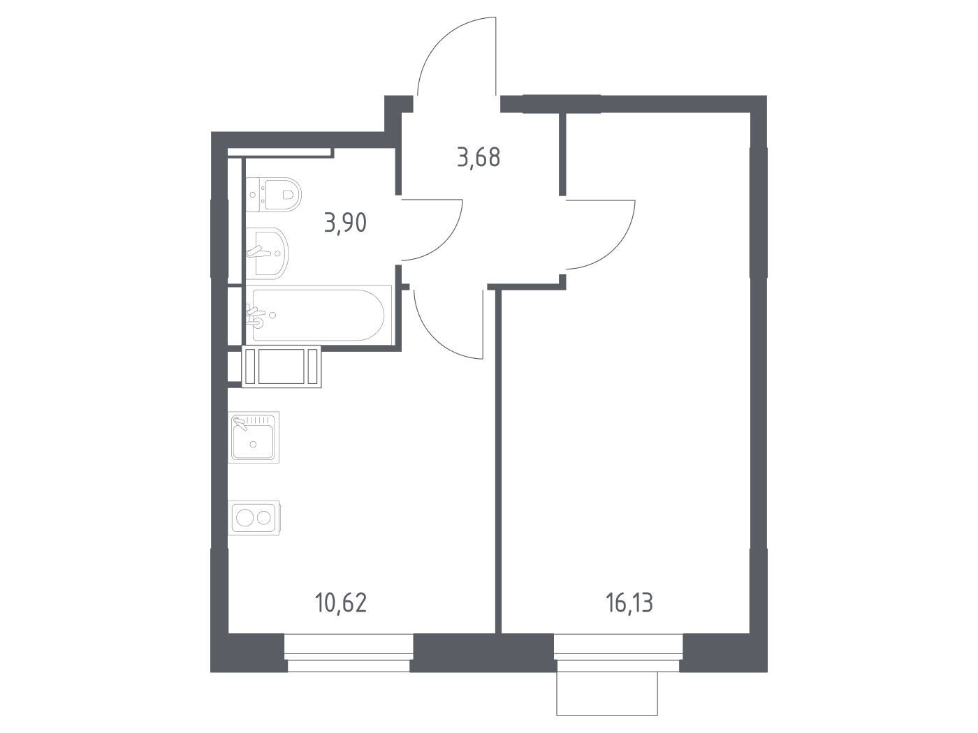 Планировка: 1-комн. квартира 34.33 м² в новостройке Пятницкие Луга