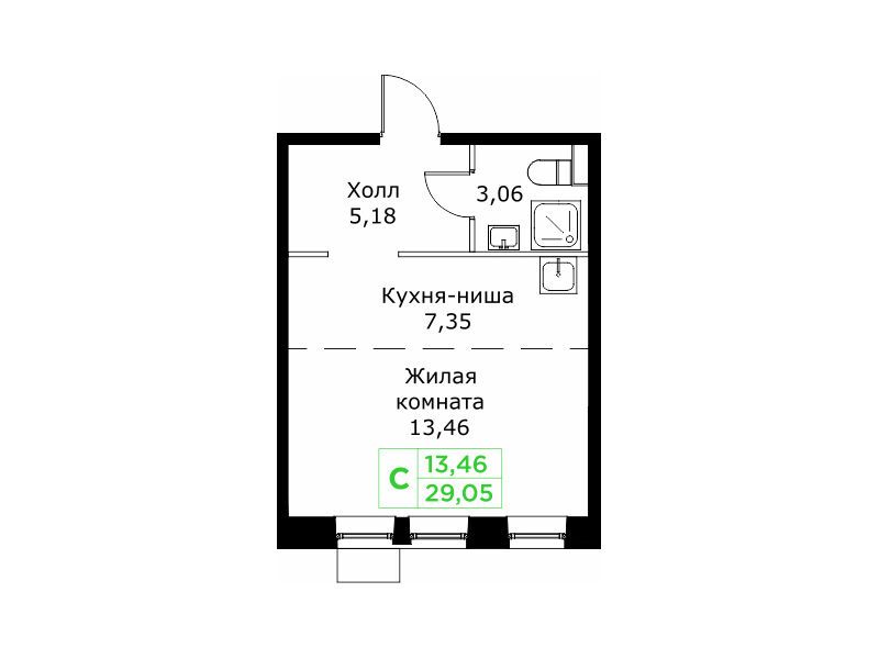 Планировка: Студия 29.05 м² в новостройке ЖК КИТ 2