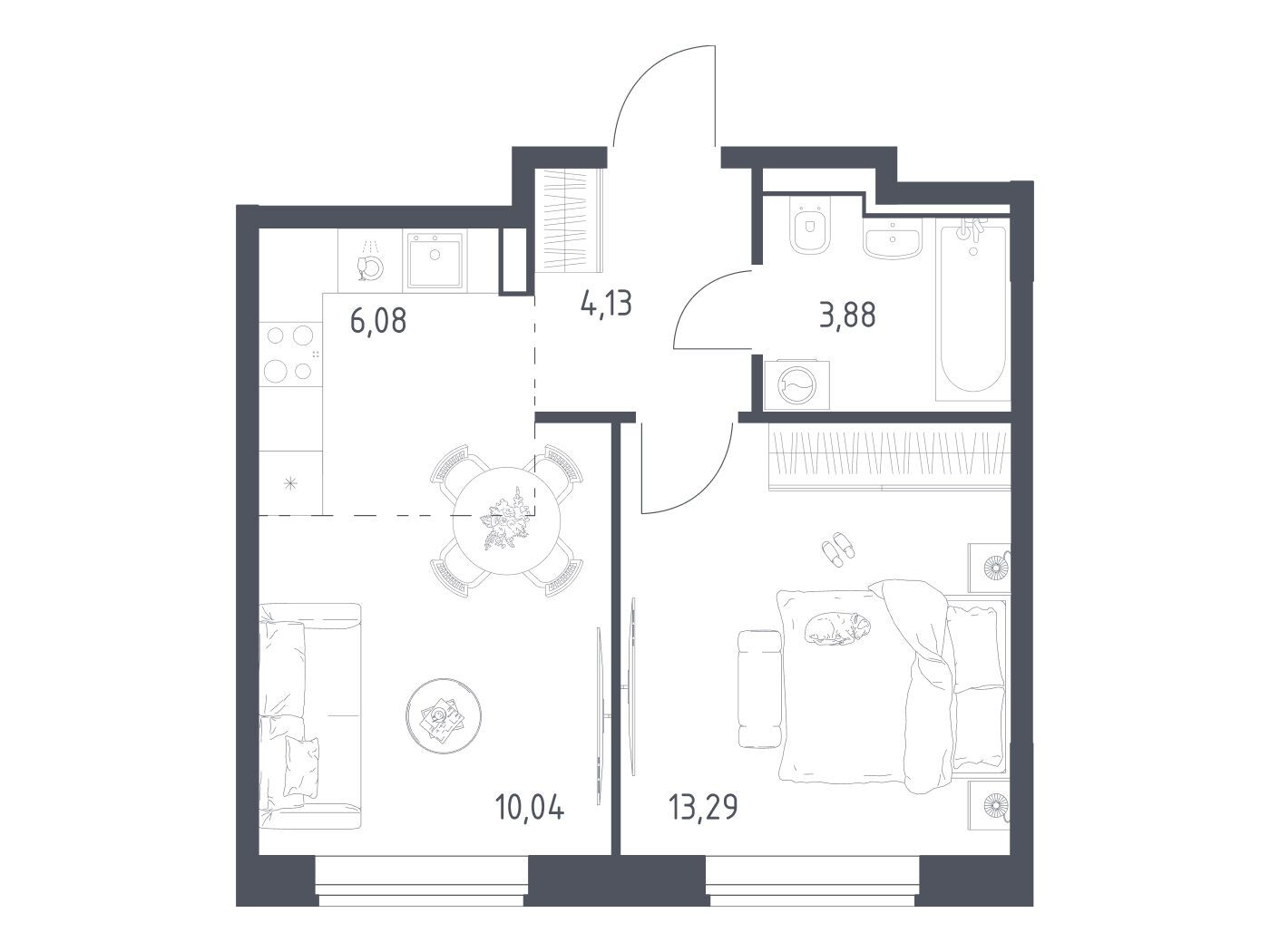 Планировка: 1-комн. квартира 37.42 м² в новостройке Квартал Домашний