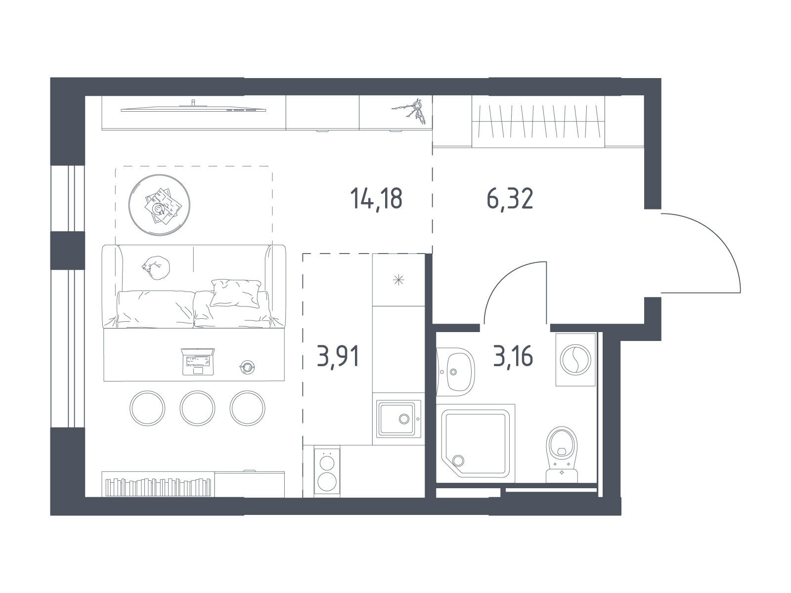 Планировка: Студия 27.57 м² в новостройке Остафьево