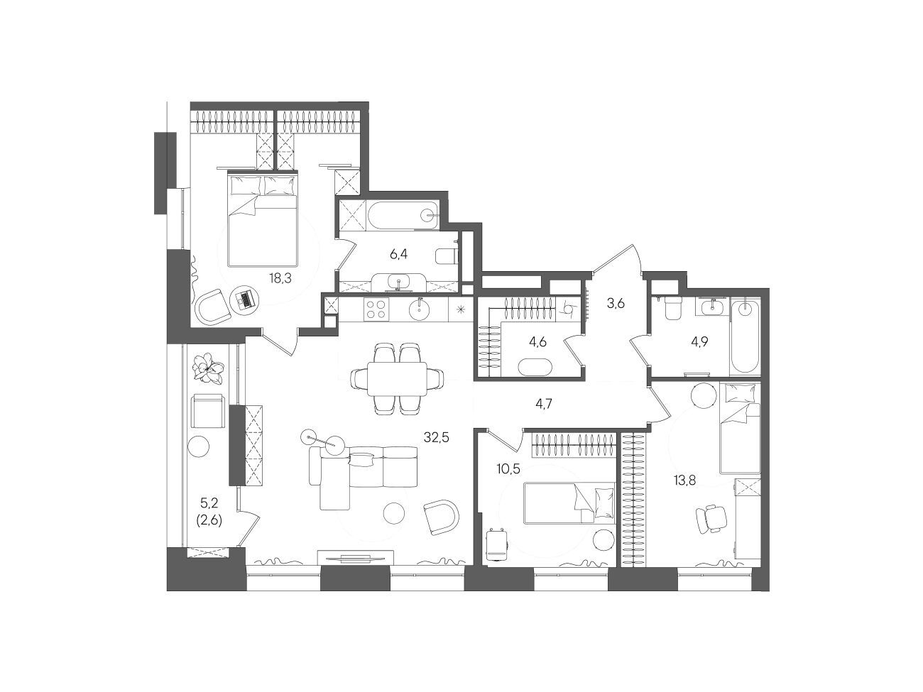 Планировка: 3-комн. квартира 101.90 м² в новостройке Стоун Райз