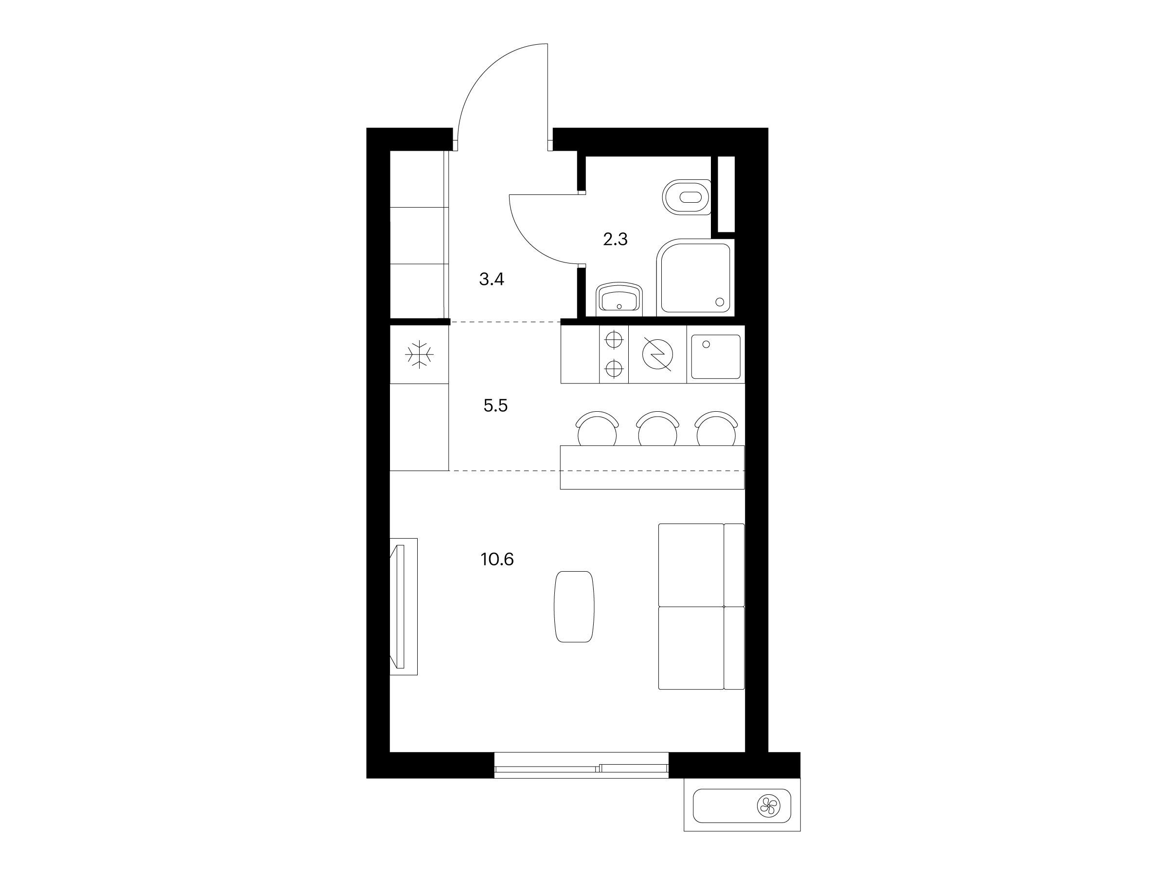 Планировка: Студия 21.80 м² в новостройке Восточное Бутово