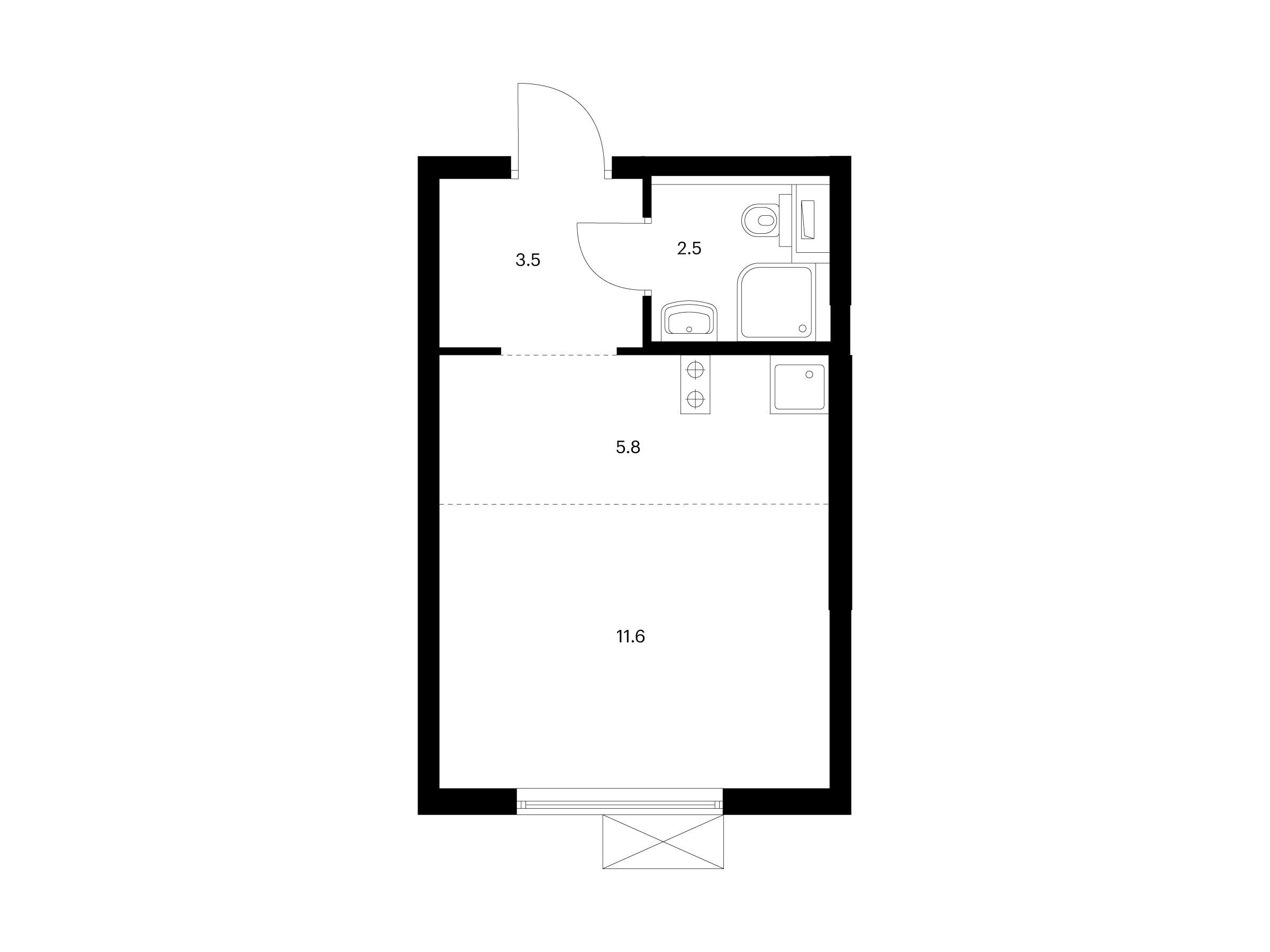 Планировка: Студия 23.40 м² в новостройке ЖК Кузьминский лес