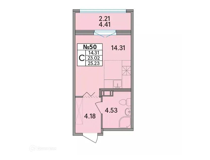 Планировка: Студия 25.90 м² в новостройке Рождественский квартал