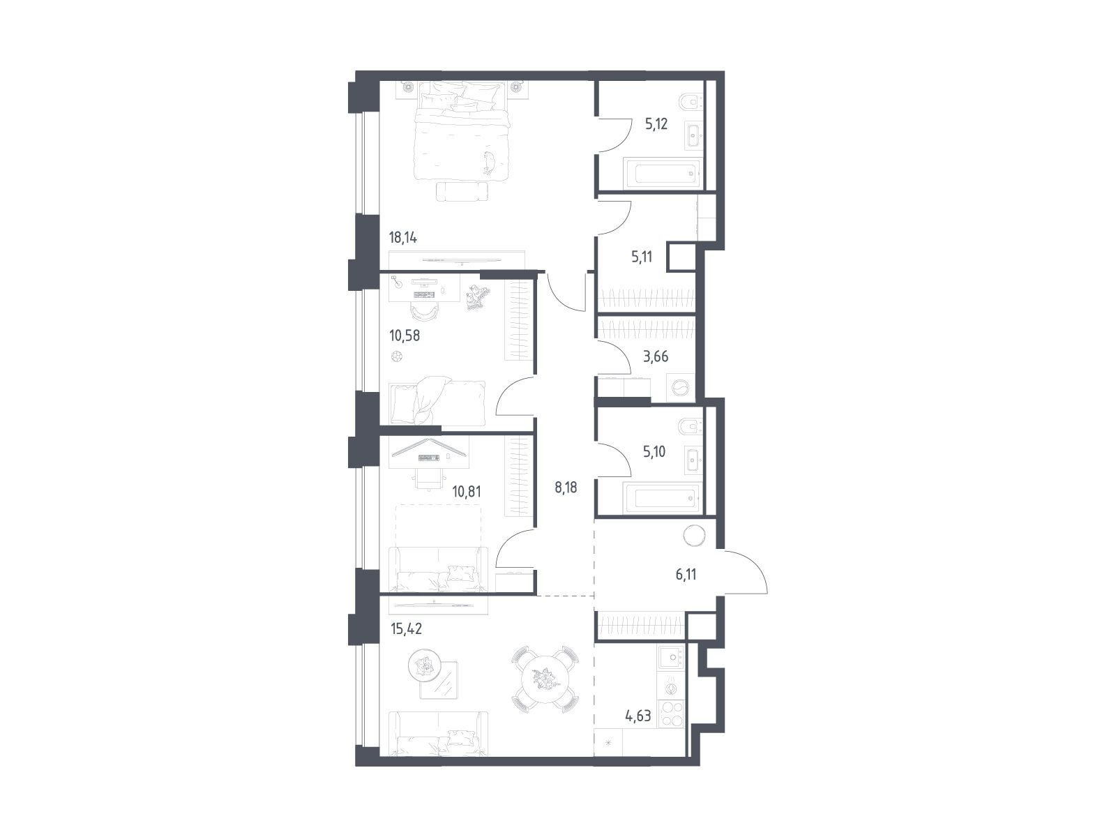 Планировка: 3-комн. квартира 92.86 м² в новостройке Верейская 41