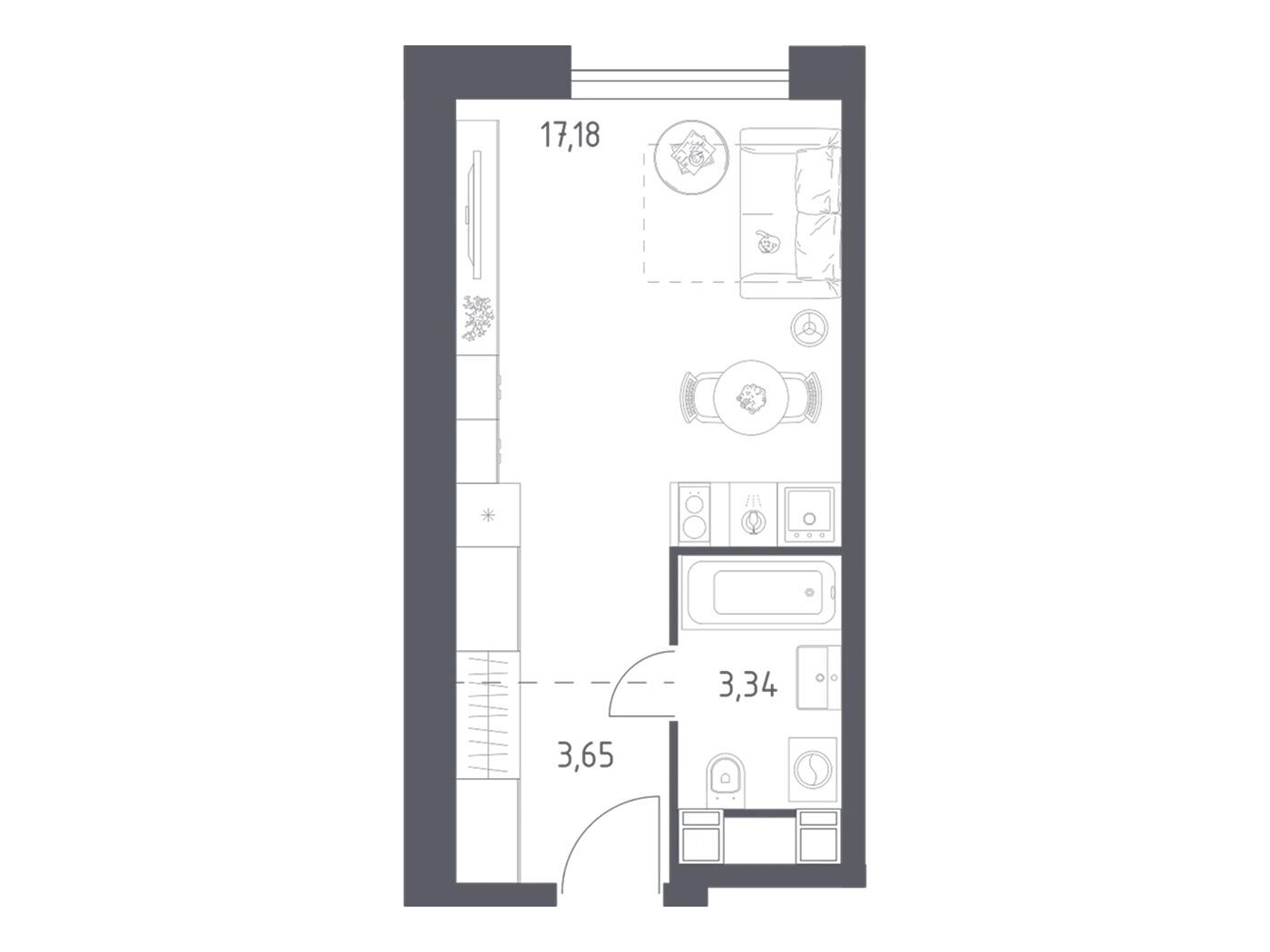 Планировка: Студия 24.17 м² в новостройке Пятницкое 58