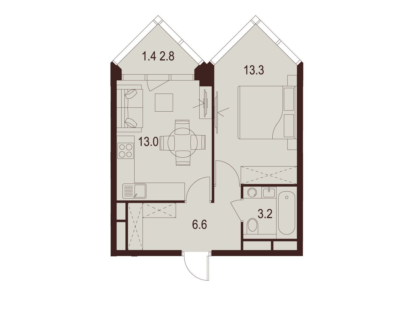 Планировка: 1-комн. квартира 37.50 м² в новостройке Инди Тауэрз
