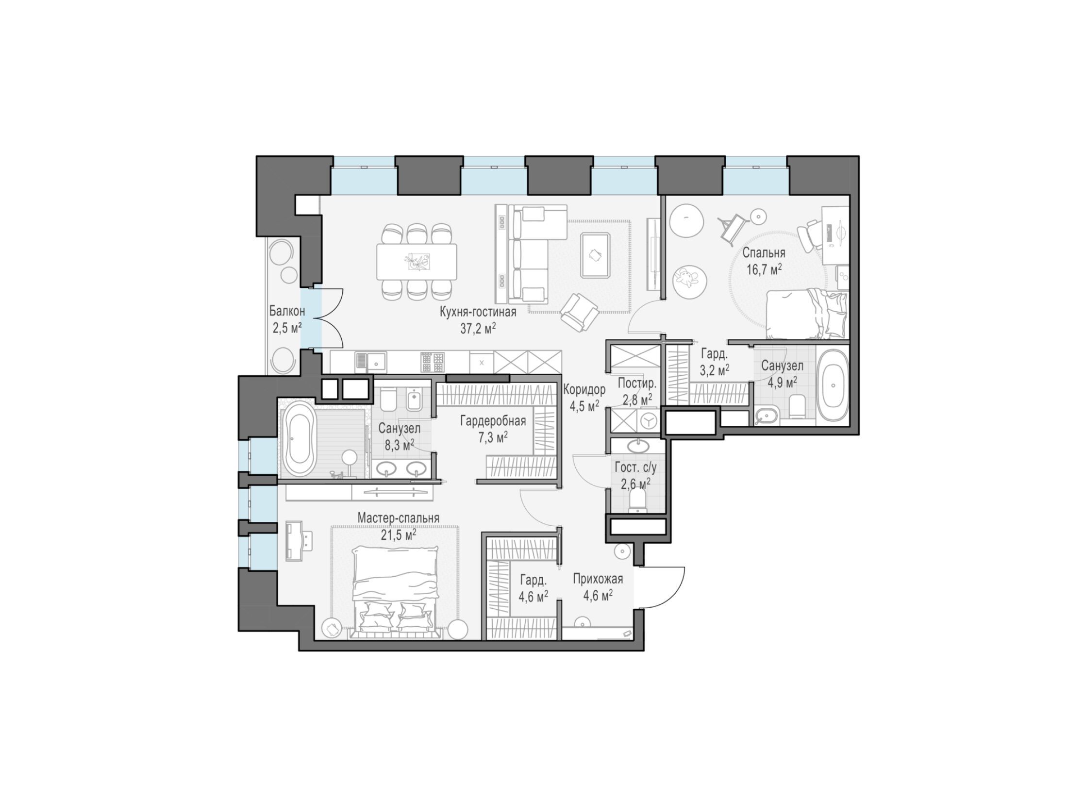 Планировка: 2-комн. квартира 120.50 м² в новостройке Дом на Чистых прудах «Фон Дессин»