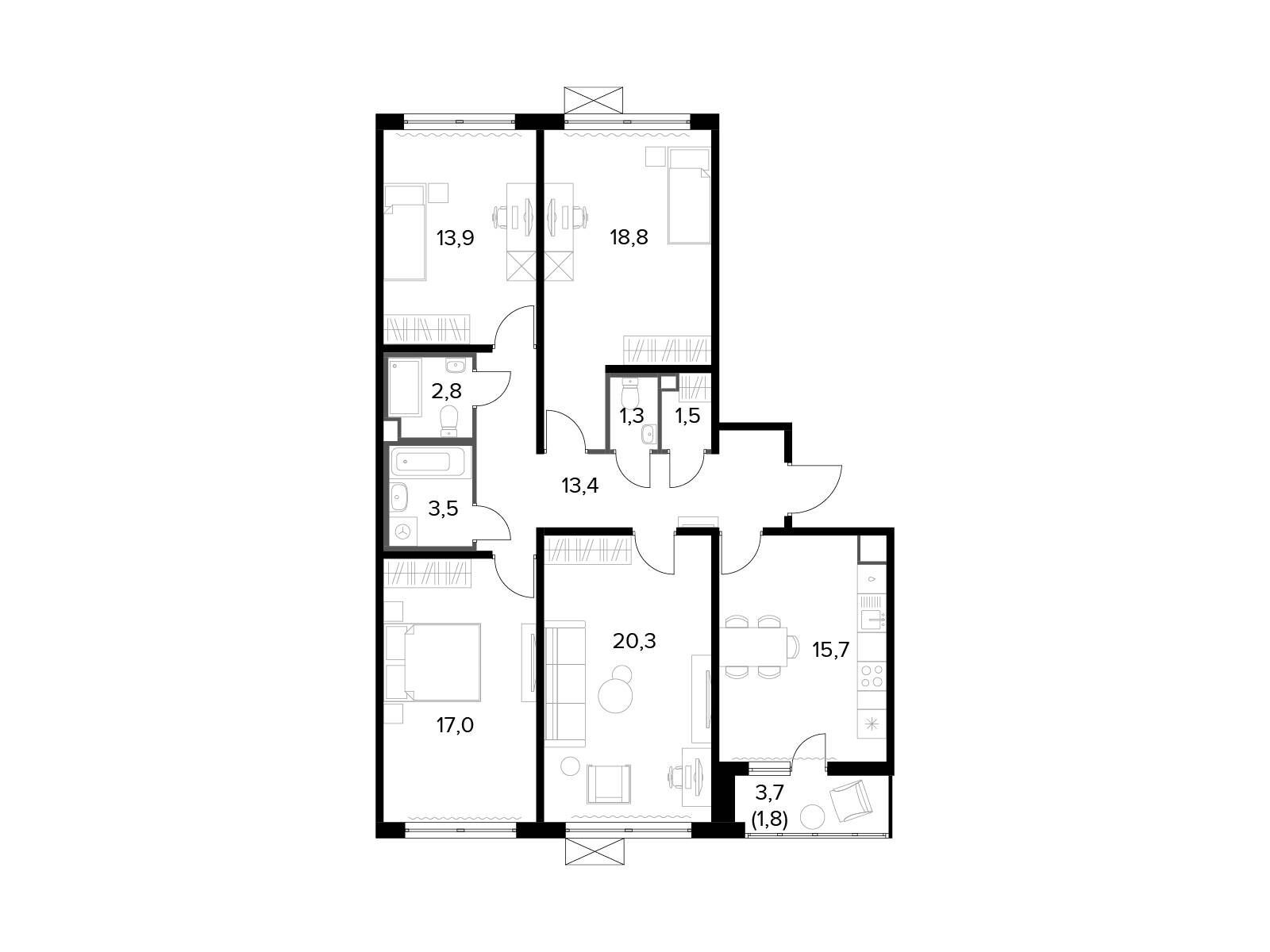 Планировка: 4-комн. квартира 110.10 м² в новостройке 1-й Ленинградский 