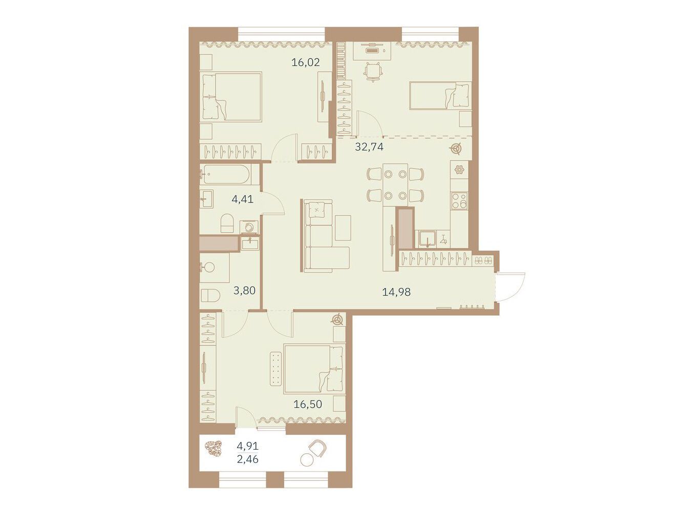 Планировка: 3-комн. квартира 92.10 м² в новостройке Таленто