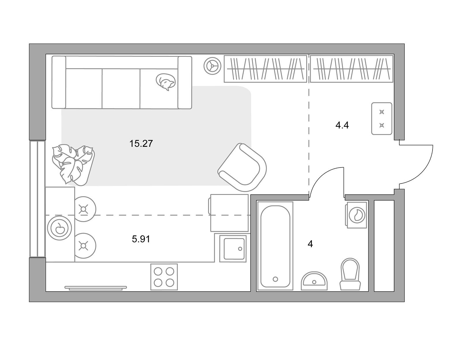 Планировка: Студия 29.58 м² в новостройке ЖК Притяжение Сити