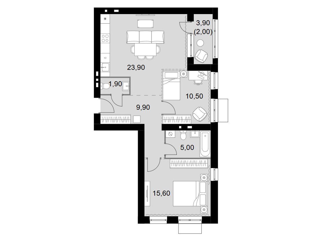 Планировка: 3-комн. квартира 68.80 м² в новостройке Апрелевка Клаб