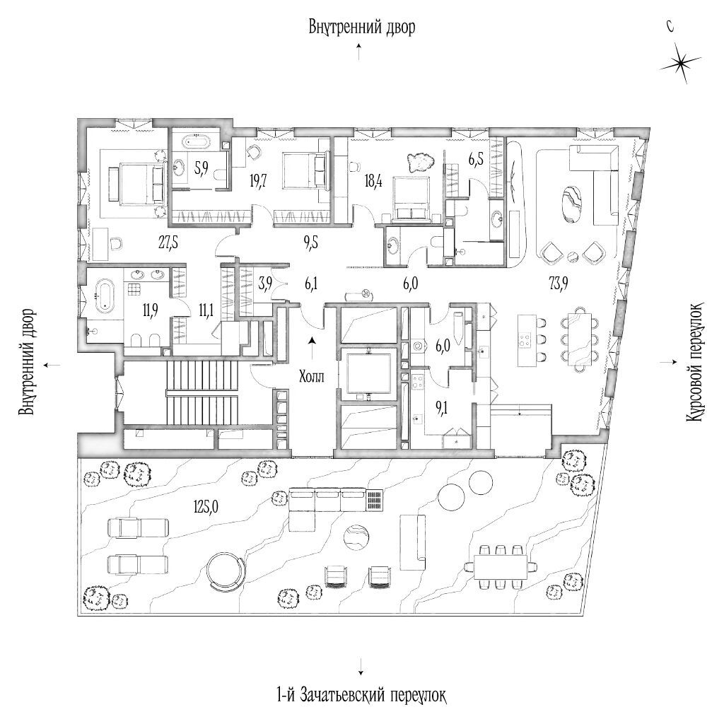 Планировка: 4-комн. квартира 269.40 м² в новостройке Аннабелс